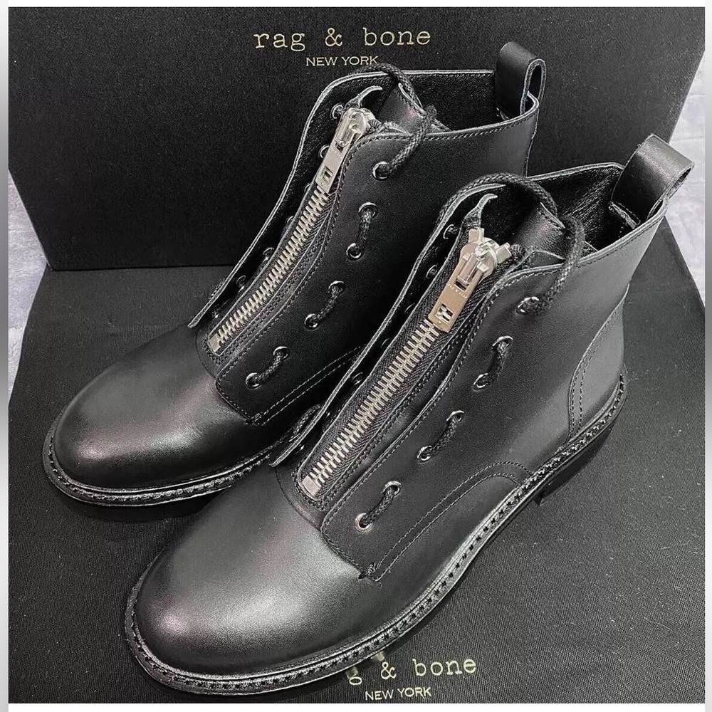 Rag and bone combat boots- black tie up and zipper